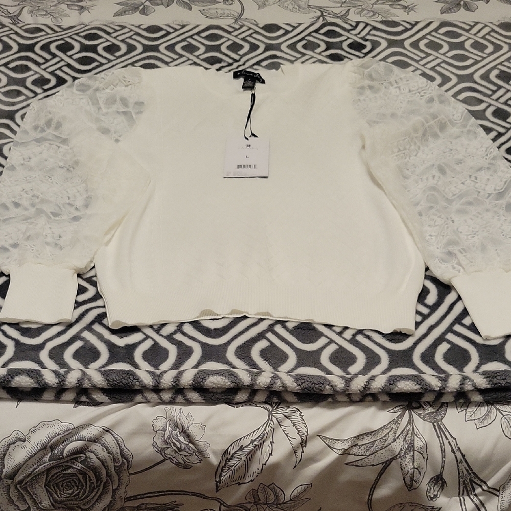 White Sweater with Lace Sleeves